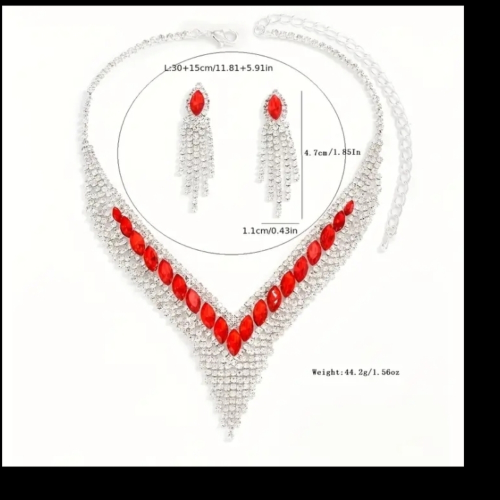 Bridal Zircon Necklace Jewelry Set With Pendant Necklace & Dangle Earrings Shiny